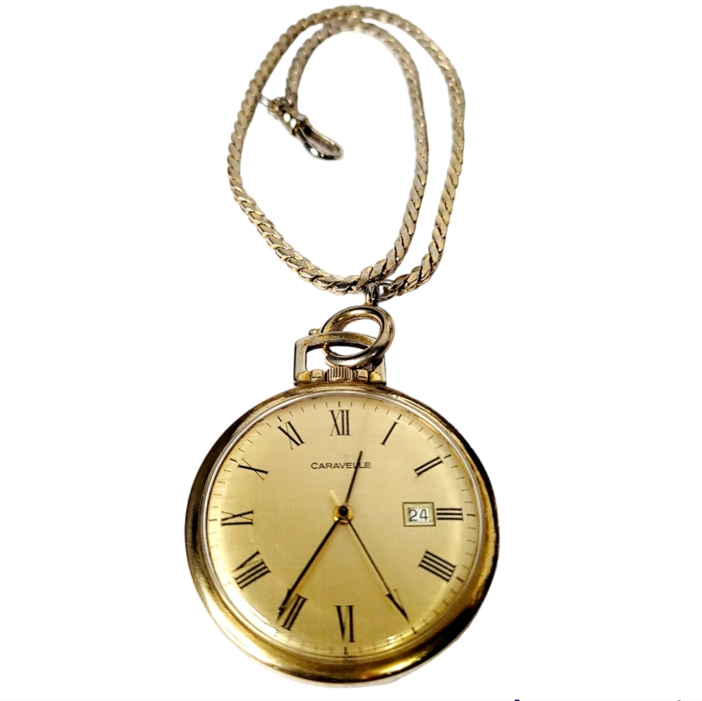 Vintage CARAVELLE Pocket Watch Swiss 17 Jewel Model 8222 Working Movement 1960s